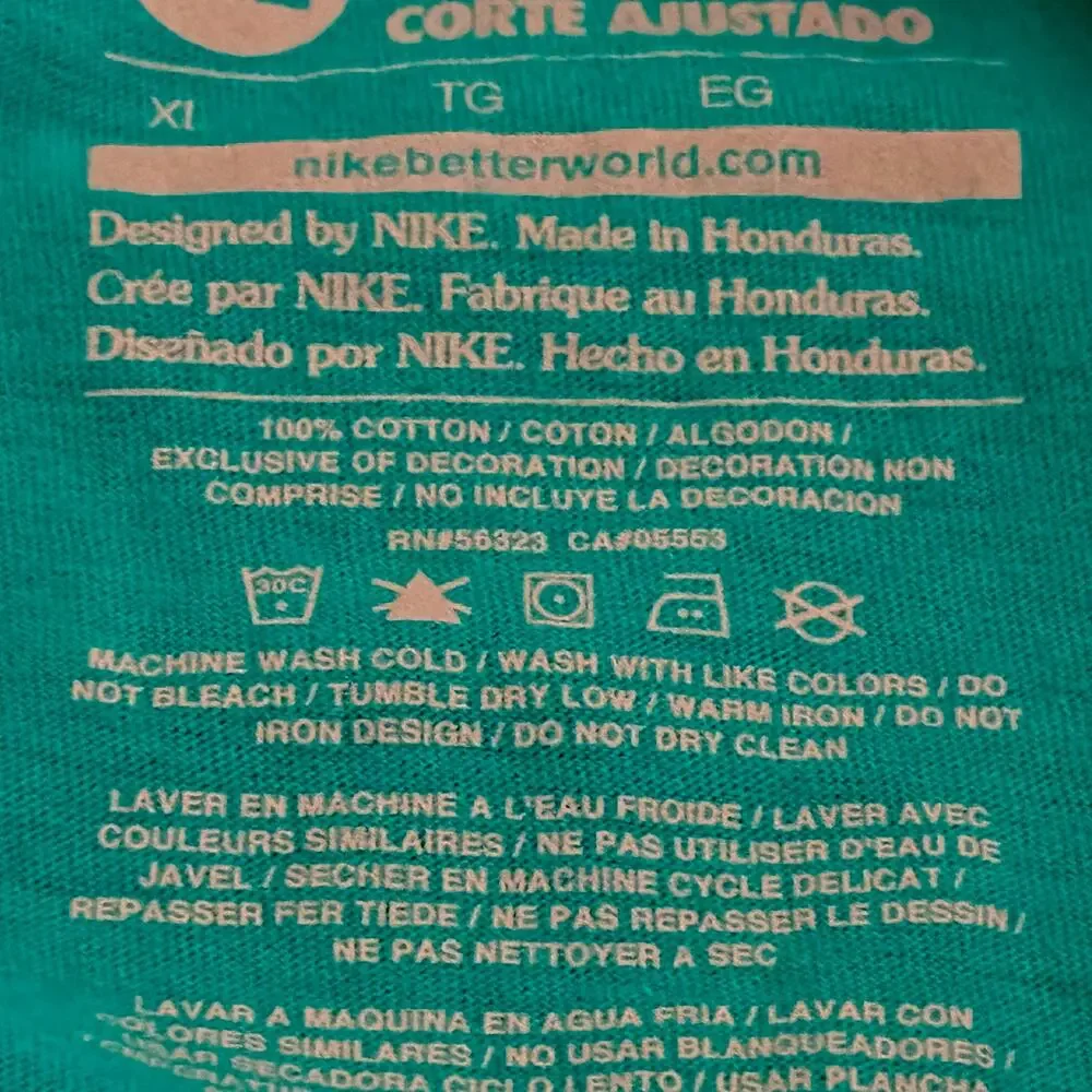 Nike Teal Slim-Fit T-Shirt Women XL 100% Cotton Slim Athletic Cut‎ Sport Workout